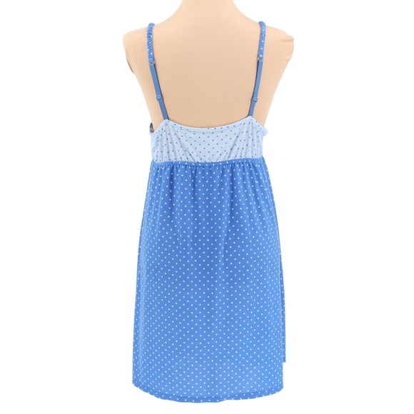 Blue Polka Dot Slip Dress‎ Babydoll Chemise Lingerie Nightgown Coquette Size M - Picture 2 of 8